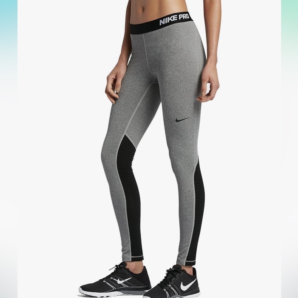 Nike Womens Pro Warm Training Tights Grey Dark Black 803102-063 Size Medium